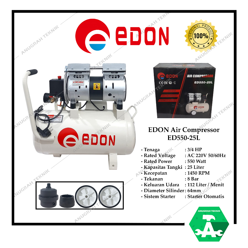 Jual EDON ED550 25L Kompresor Angin Senyap Listrik 3/4 Hp 550 Watt ...