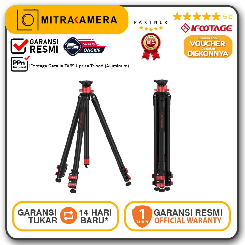 IFOOTAGE Gazelle TA6S Camera Tripod - 65" Aluminum Professional Video Tripod With Quick Leveling For DSLR & Camcorders