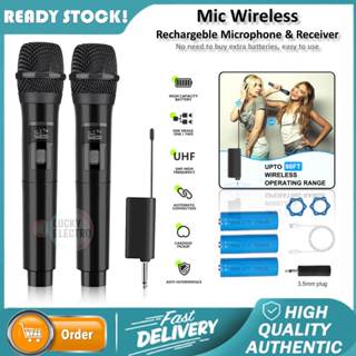 Wireless Microphone Rechargeable UHF Dual Karaoke Mic with Receiver System  Set for Singing Karaoke