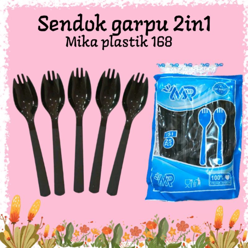 Jual Sendok Garpu 2in1 Sendok Plastik Sendok Makan Hitam Isi 25pcs