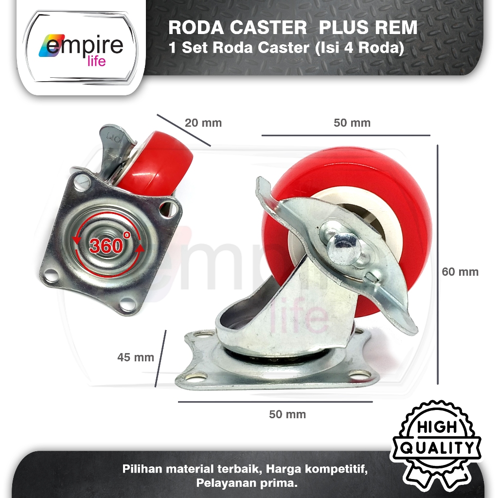 Jual Roda Caster / Roda Merah Nylon / Roda Etalase + Rem 50mm (2inch) 1 ...