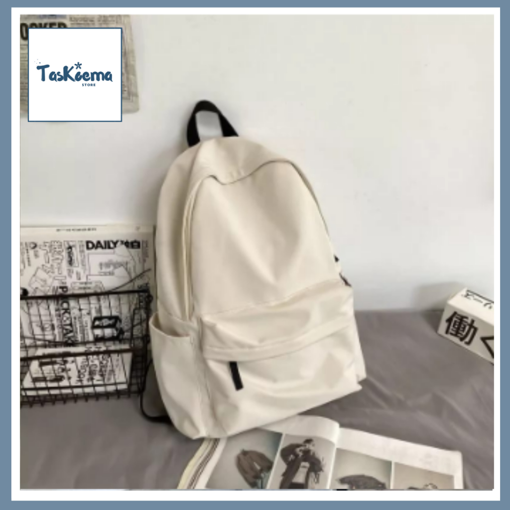 Jual [BISA COD] Tas Hitam Polos Ransel Sekolah Unisex Warna Solid