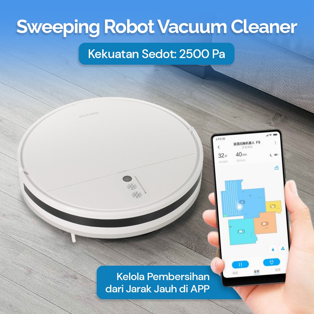 Jual Sweeping Robot Vacuum Cleaner 2500Pa 5200mAh 40W RC50 F9 Putih