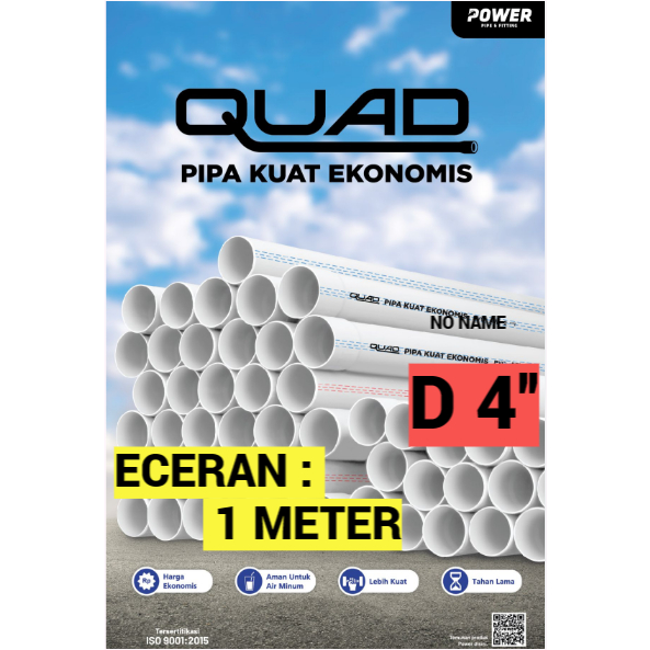 Jual PIPA PVC D 4'' INCH AIR PVC 1 METER TEBAL D POWER QUAD PUTIH ...