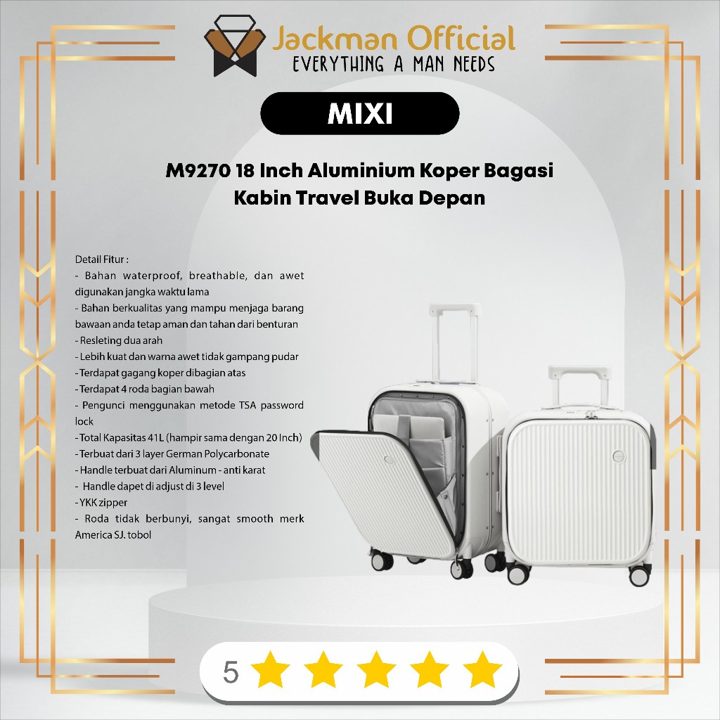 Jual MIXI M9270 18 Inch Aluminium Koper Bagasi Kabin Travel Buka Depan ...