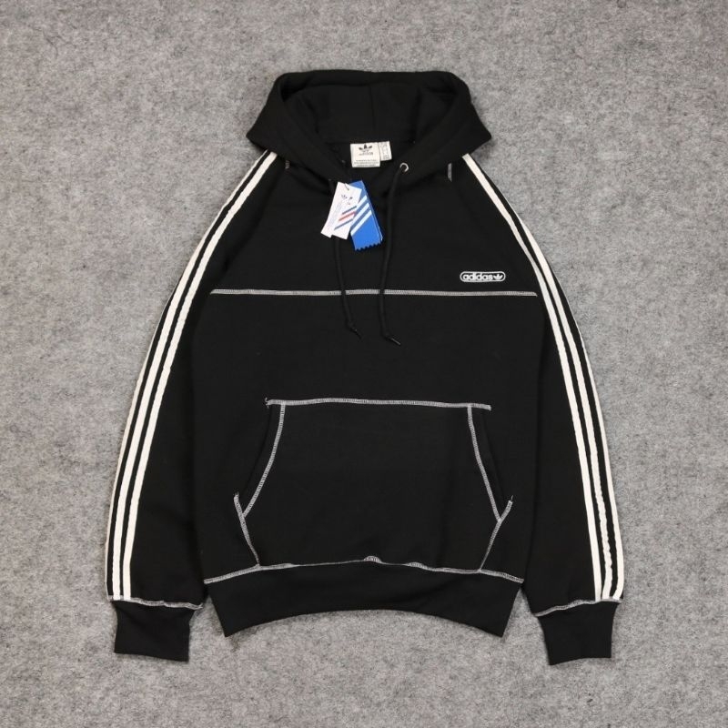 SWEATER HOODIE ADIDAS BIG LOGO HITAM AUTHENTIC FULLTAG LEBEL