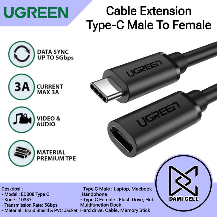 Jual UGREEN Cable Extension Type C Male To Female 1 Meter ( 10387