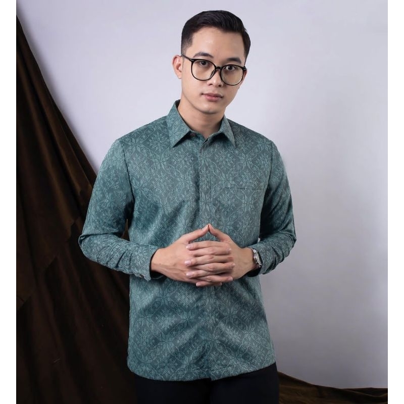 Jual kemeja basic pria lengan panjang songket ori warna mint | Shopee ...