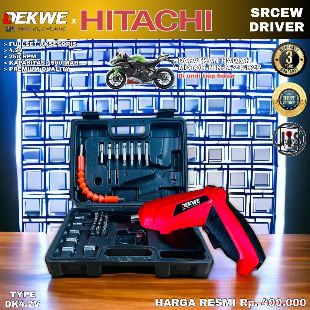 Jual CAMPAIGN Bor Obeng Cordless HITACHI Screwdriver Kualitas Premium terbaik Shopee Indonesia