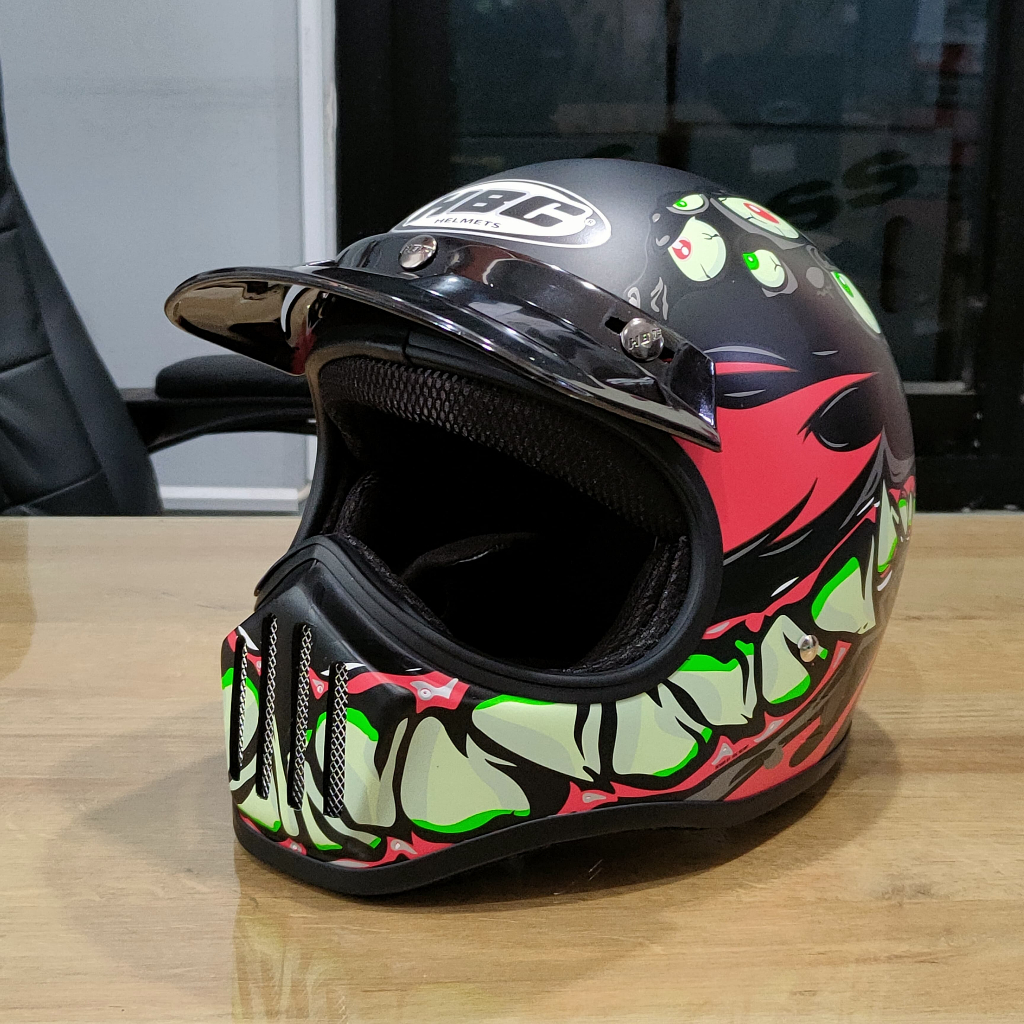 Jual Helm Cakil HBC The Eye Black Doff + FREE GOGGLE Helm Retro