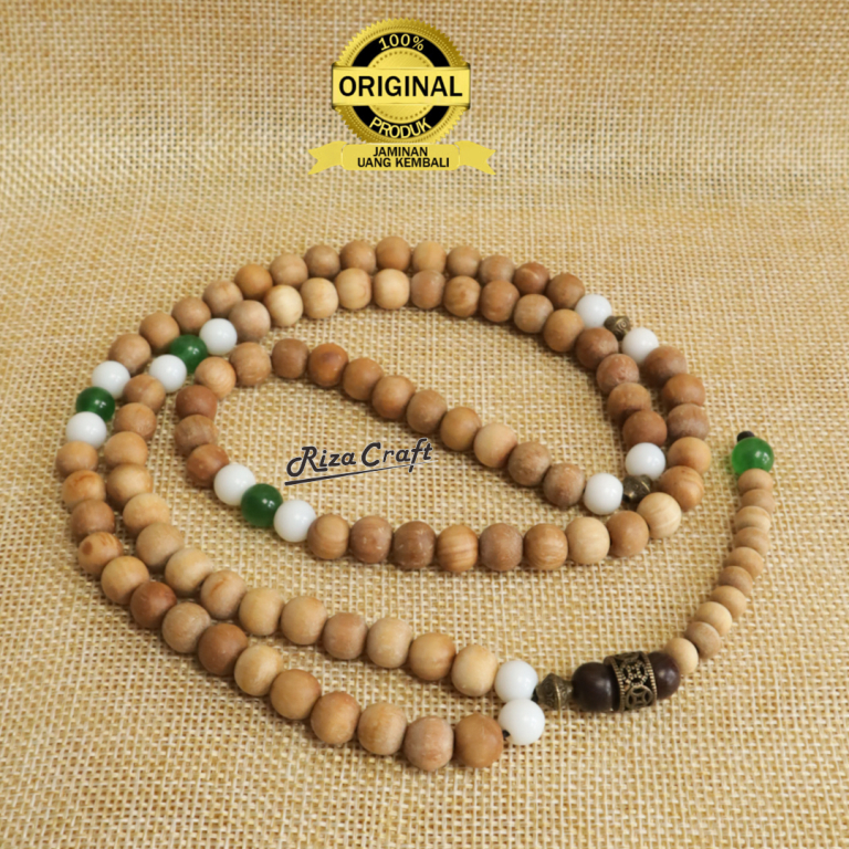 JADE SANDALWOOD Tasbih Kayu Cendana ASLI Wangi Original Super 99 Butir  sekat Batu Giok Hijau Putih Akik Natural by Rizacraft
