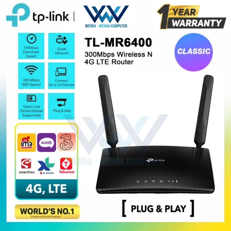 Jual TPLINK MR6400 Sim Card Wifi Router Modem 300Mbps 4G LTE Unlock all ...
