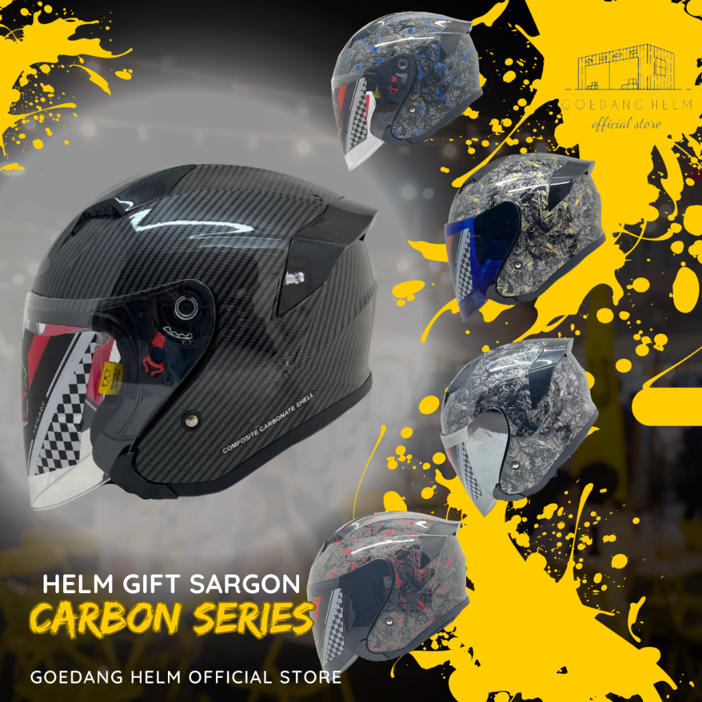 Jual Helm Half Face Gift Sargon Motif Carbon Forged Series Sni Plus Kaca Bebas Pilh Shopee