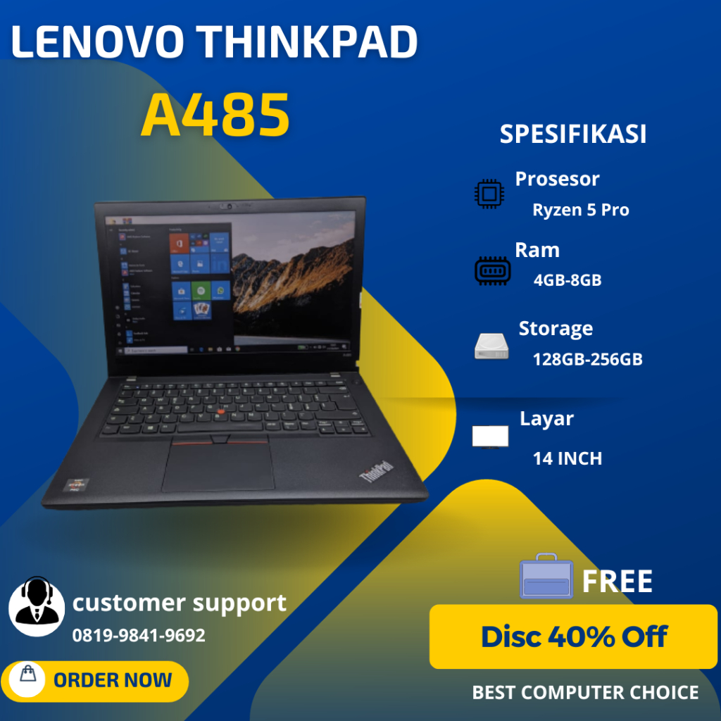 Jual Laptop lenovo thinkpad A485 Ryzen 5 pro 2500u Ram 8GB Mulus ...