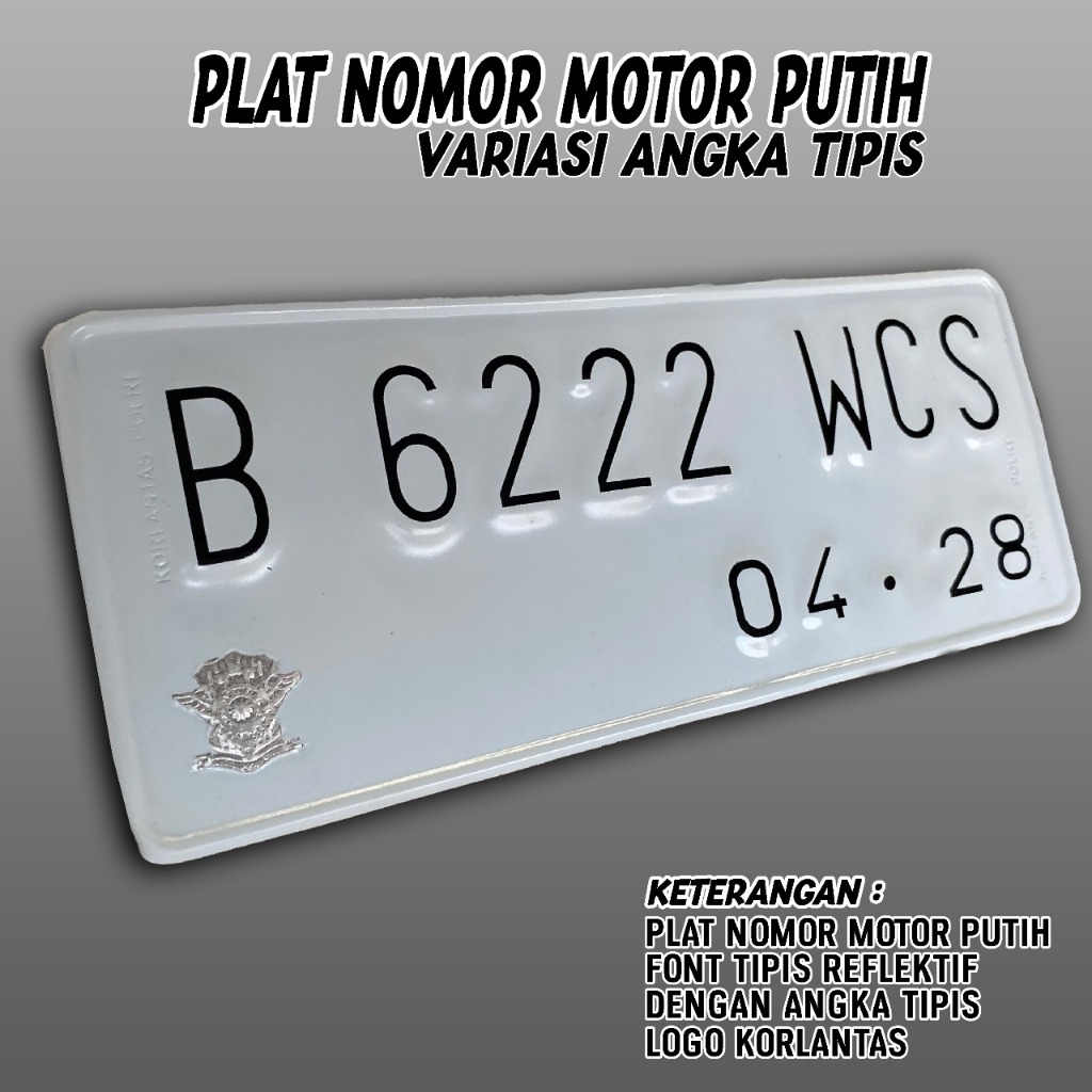 Jual plat motor putih angka tipis logo korlantas | Shopee Indonesia