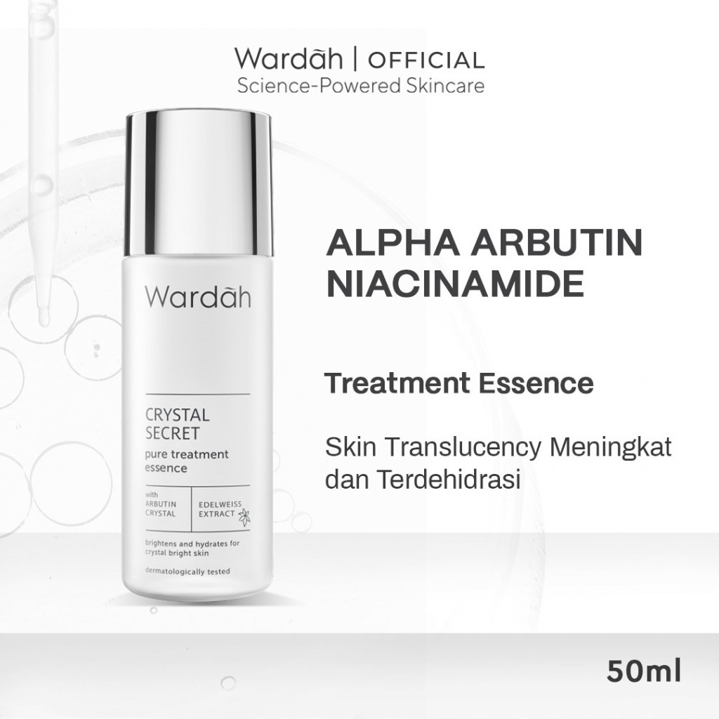 Wardah Crystal Secret Pure Treatment Essence - Essence  dengan Ekstrak Edelweiss - Mencerahkan, Menghidrasi, dan Skin Booster - Untuk Semua Jenis Kulit
