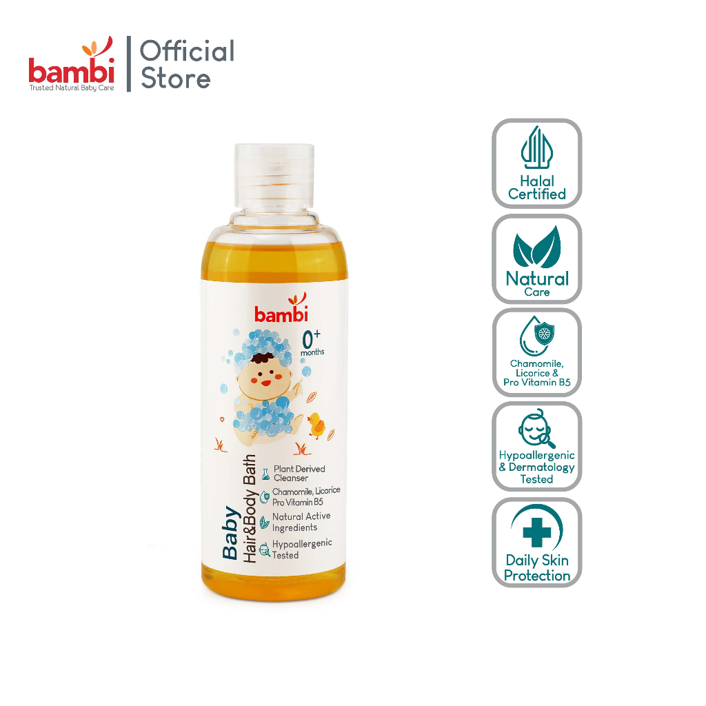 Jual Bambi Baby Hair & Body Bath 2 in 1 200ml Sabun dan Shampoo Untuk Kulit Bayi Normal