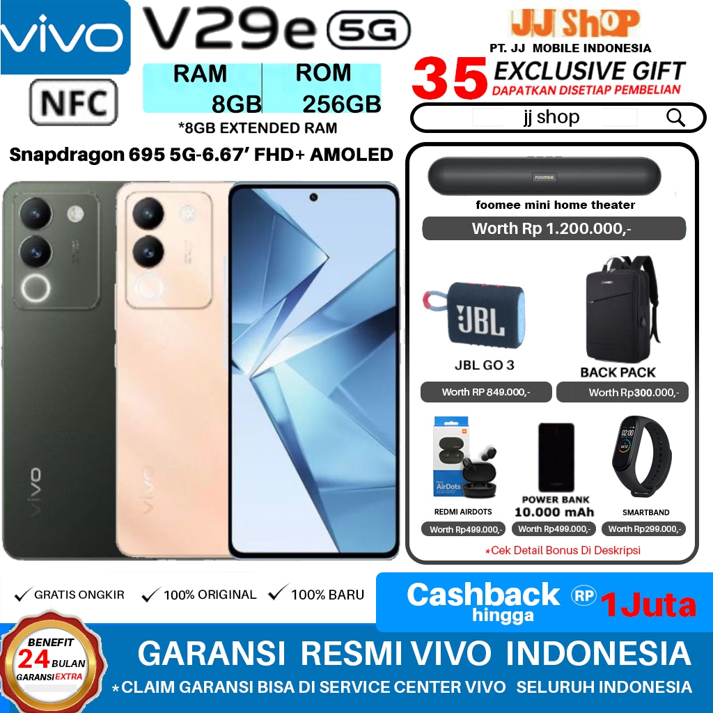 Jual VIVO V29e 5G RAM 16GB 8GB + 8GB EXTENDED ROM 256GB 16/256 8/256 GB