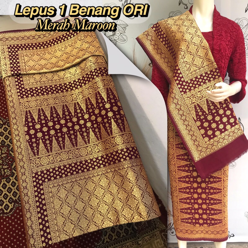 Jual Songket Lepus 1 Benang ORI Merah Maroon-Asli Tenun Tangan ...