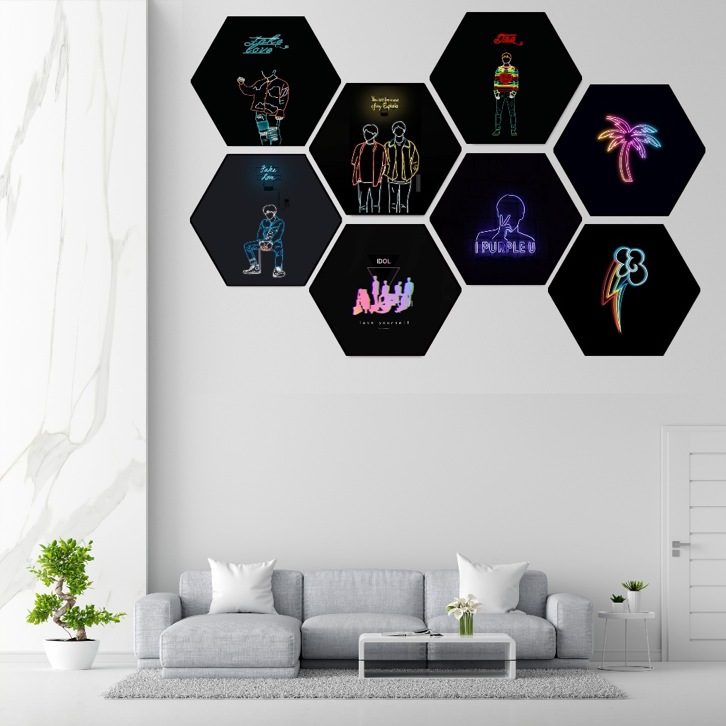 Jual POSTER KAYU MOTIF HEXAGONAL KAMAR COWOK / POSTER KAYU / WALL DECOR