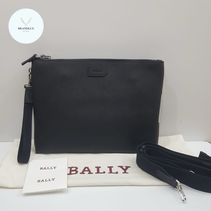 BALLY: Cayard clutch bag in canvas and leather with striped band - Black