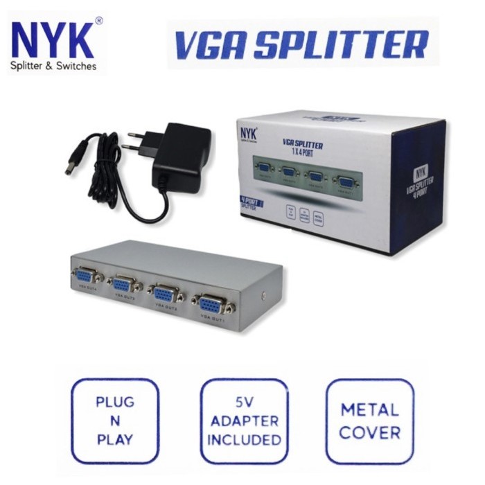 Jual VGA Splitter 1-4 Port NYK / VGA Splitter 4 port | Shopee Indonesia