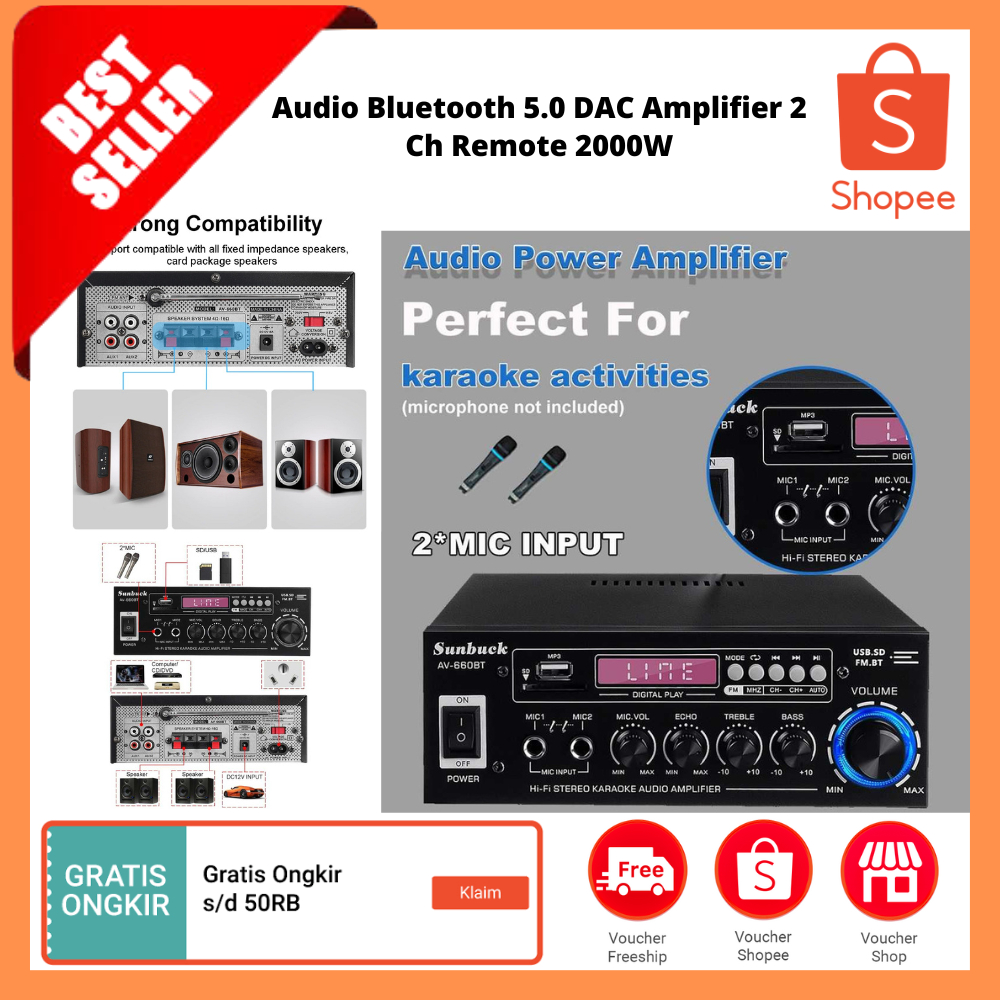 Jual Audio Bluetooth 5.0 DAC Amplifier 2 Ch Remote 2000W / Power ...