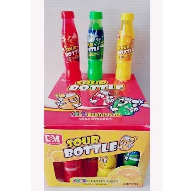 Jual Permen Cemilan Snack Sour Bottle Jelly Jeli Stik Botol Mainan Anak