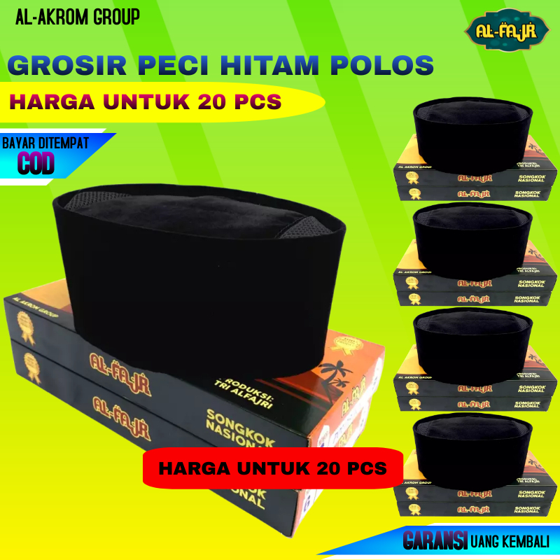 GROSIR 20 PCS Peci Songkok Hitam Polos, Polos AC, NU, dan Batik Untuk Anak dan Dewasa