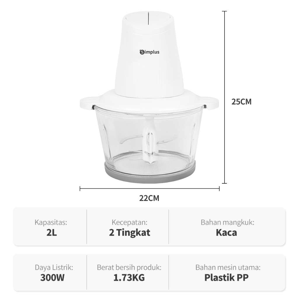Jual Simplus Chopper Blender 2L Penggiling Daging Bumbu Cabai Serbaguna ...