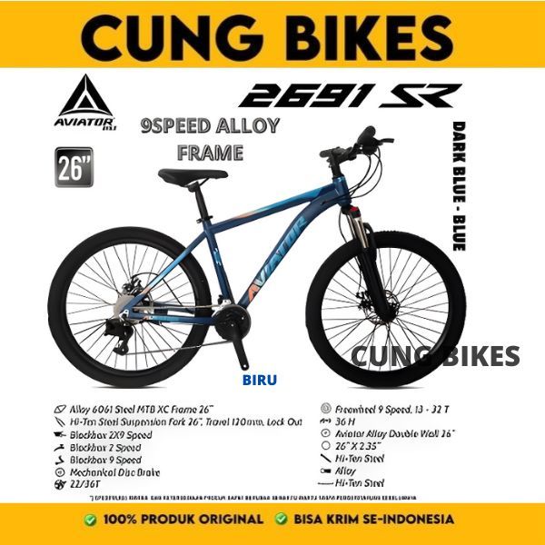 Sepeda Gunung Aviator 2691SR ukuran 26 Inch Frame Alloy Rem Cakram