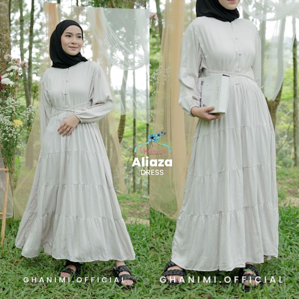 Jual Ghanimi - Aliza Dress / Gamis Rayon Ruffle Polos / Gamis terbaru ...