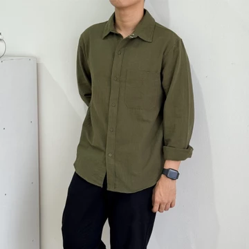 COZYCLUB Long Sleeve Linen Shirt Kemeja Polos Linen Pria Lengan Panjang 91