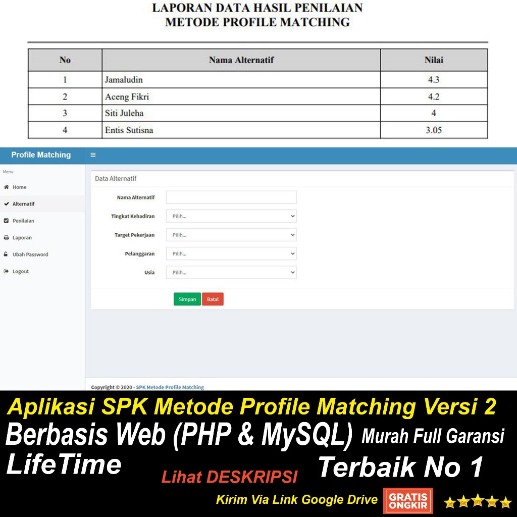 Jual Aplikasi Spk Metode Profile Matching Versi Berbasis Web Php