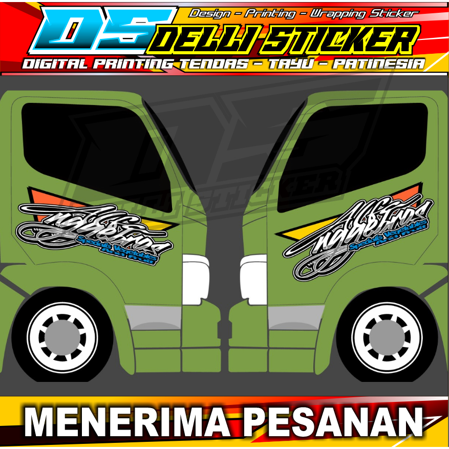 Jual Stiker Decal Pintu Samping Kanan Kiri Truk Dutro Nama Bisa Ganti