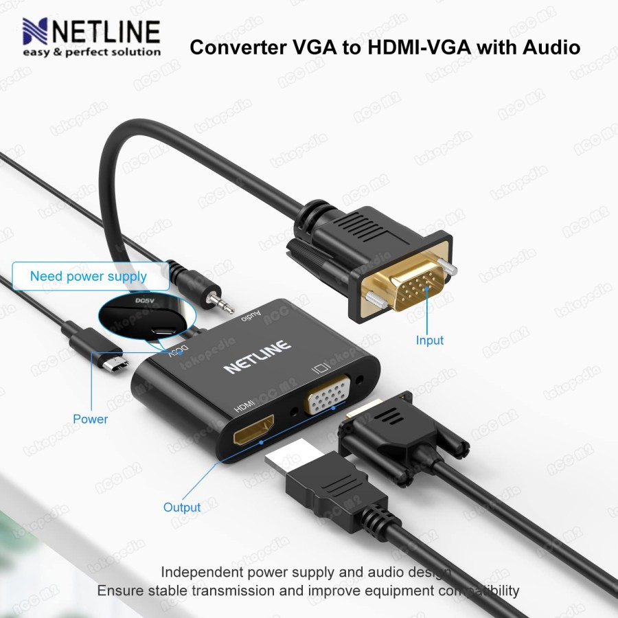 Jual Converter VGA to HDMI + VGA with Audio Support 1080P 4 in 1 ...
