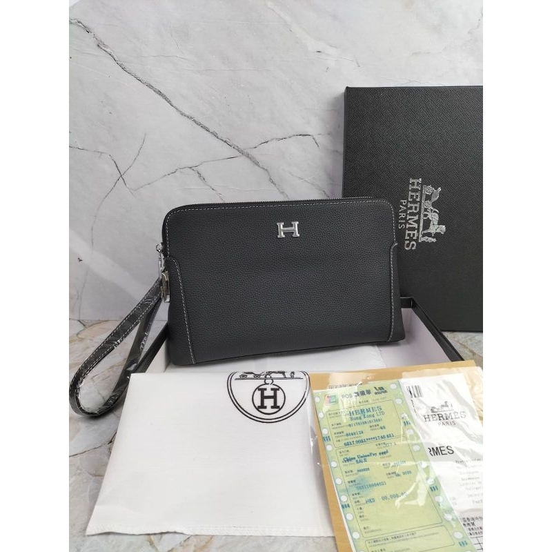 Jual HANDBAG CLUTCH PRIA HS BLACK CLUTCH BAG BRANDED KULIT ASLI