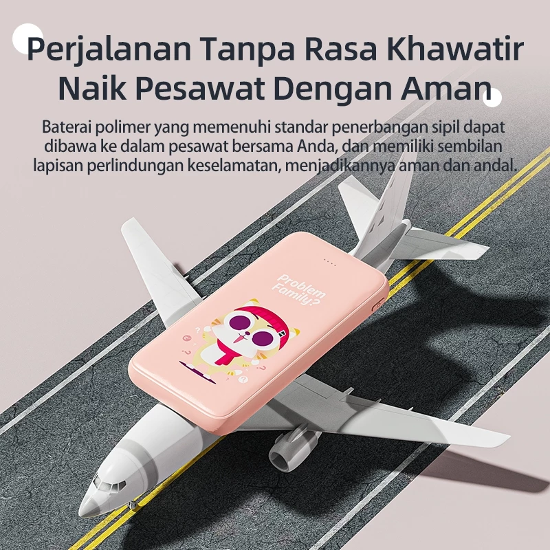 Kivee Powerbank 10000 mah mini Korea style Kartun lucu Dual USB Ungu pink black - Garansi 1 tahun