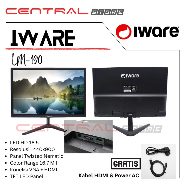 Jual MONITOR LED IWARE LM190HD 19 INCH HDMI VGA LM-190 | Shopee Indonesia