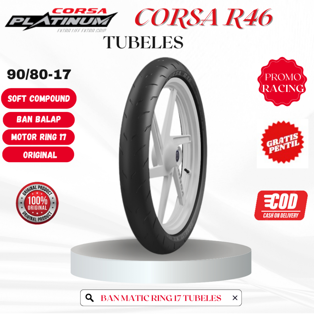 Jual Ban Tubles Corsa R46 90/80-17 Free Pentil Tubeless - Ban motor ...