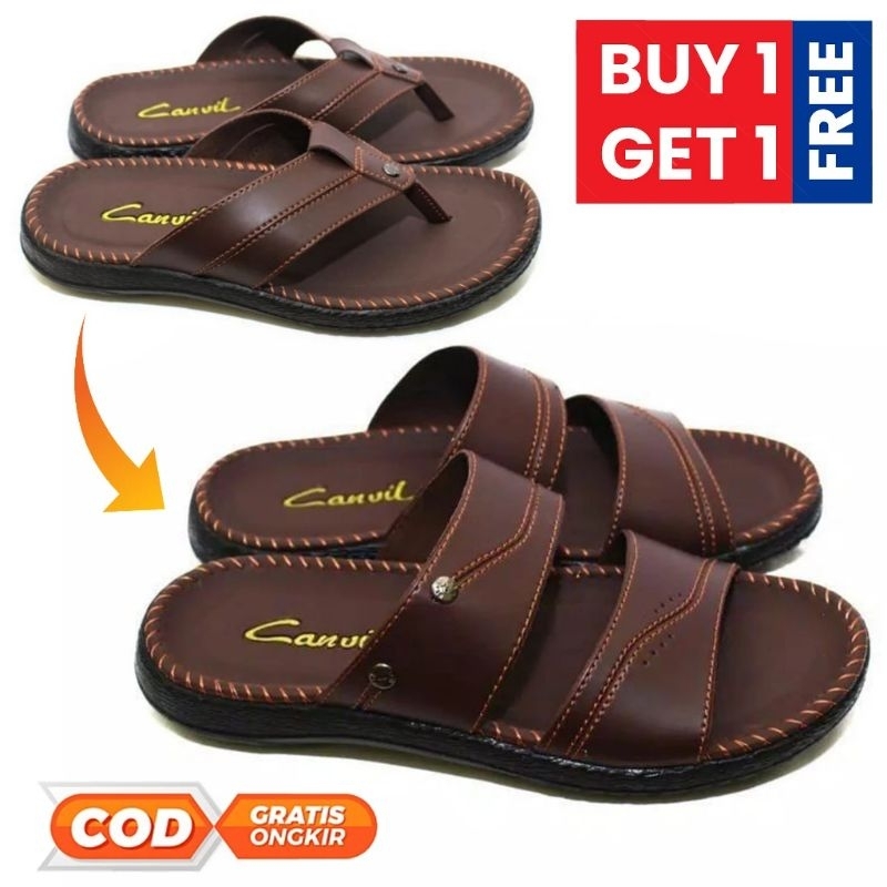 Beli 1 Pasang Buy1 Get1 Sandal Pria Box Kulit Karet Kasual Formal - foto 1