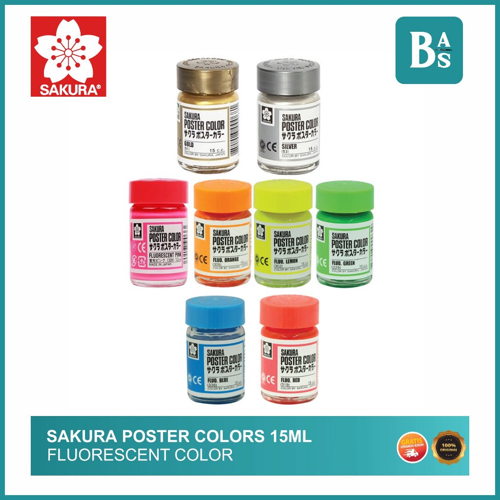 Jual SAKURA Poster Color 15ml (Fluorescent, Gold, & Silver) | Shopee ...