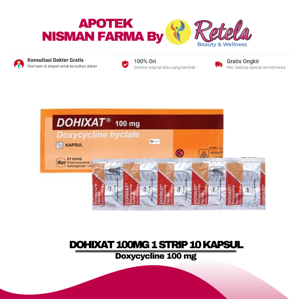 Jual Dohixat 100mg 1 Strip 10 Kapsul Doxycycline 100 Mg Shopee