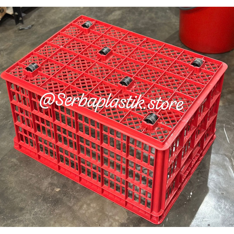 Jual kontainer keranjang JUMBO krat pabrik roda besar plastik warna ...