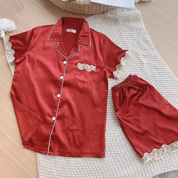 SATIN SERIES Baju Tidur Satin Wanita Dewasa Harou Sleepwear Set Lengan Pendek Celana Pendek