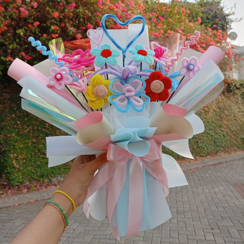 Jual Pipe Bouqet Flower Bunga kawat bulu | Shopee Indonesia