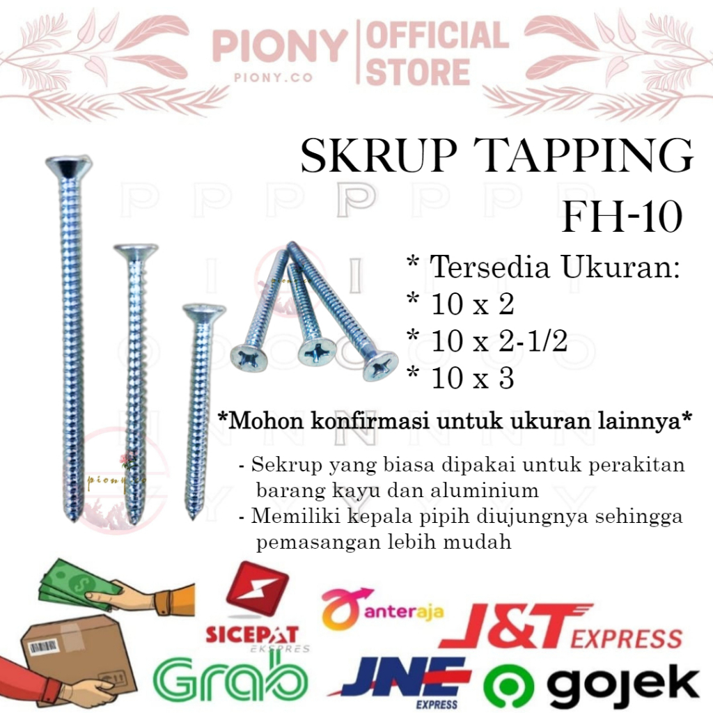 Jual SKRUP TAPPING SCREW FH 10x2 10x2-1/2 10x3 SKRUP FLAT HEAD (50 PCS ...