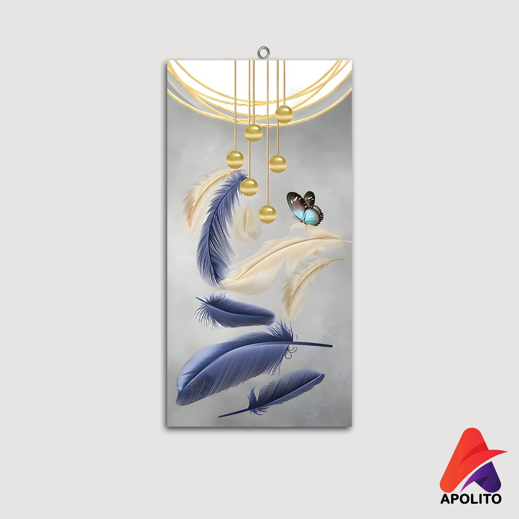 Jual Hiasan Dinding Bunga Bulu Art Feather Blue And Gold X Cm Dekorasi Dinding Abstrak