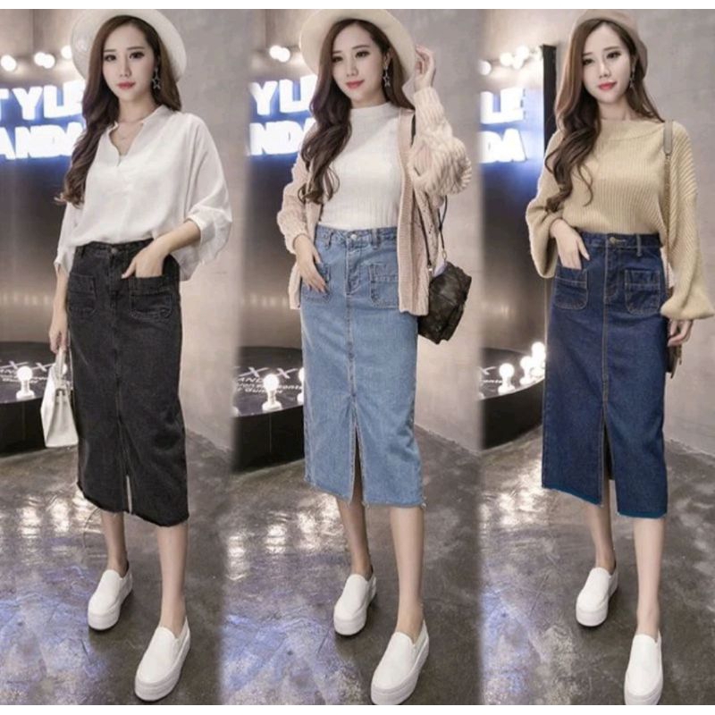 Jual GHJEANS by Hengvyshop~ ROK JEANS HIGHWAIST CARGO MIDI KOREA ROK 7 ...