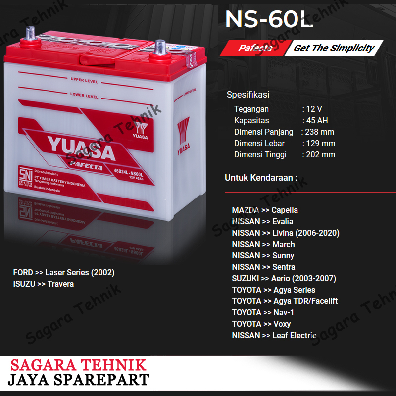 Jual Yuasa Aki Mobil NS60L 45 Ah Ampere Basah Livina, March, Aerio